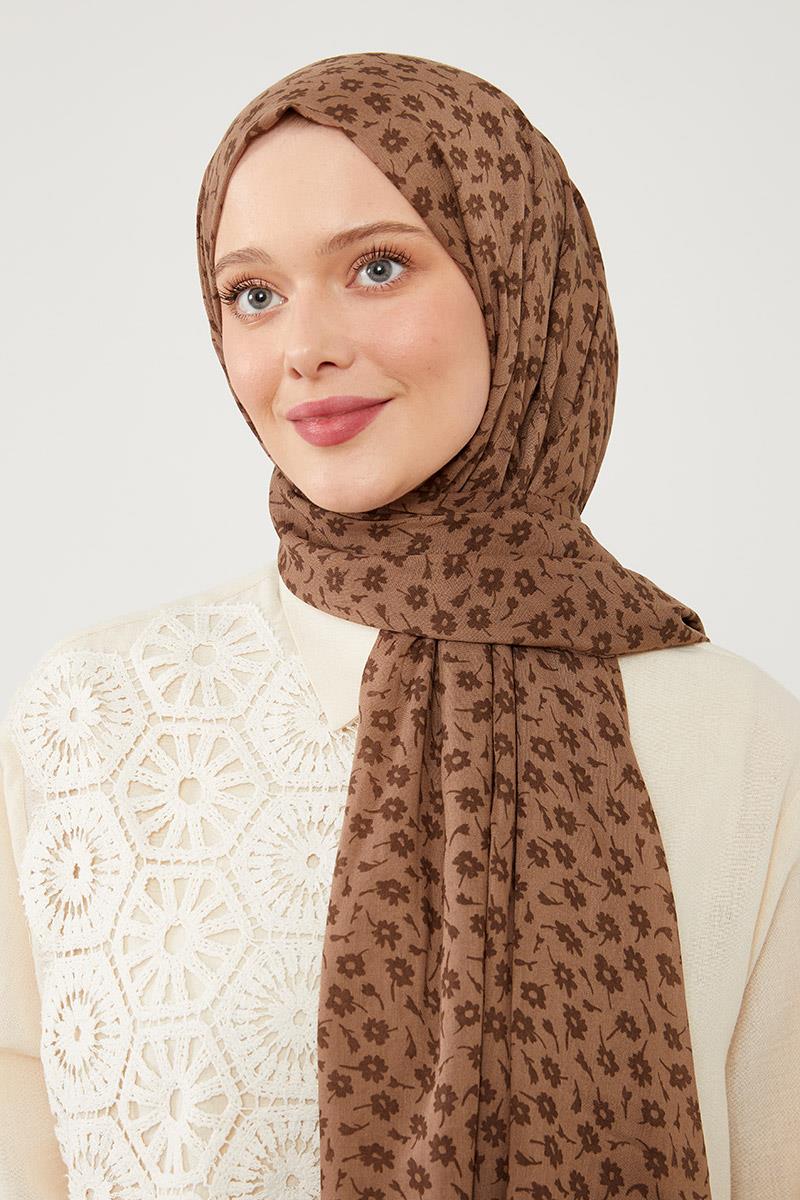 Fivescarf Koyu Vizon Relax Floral Şal