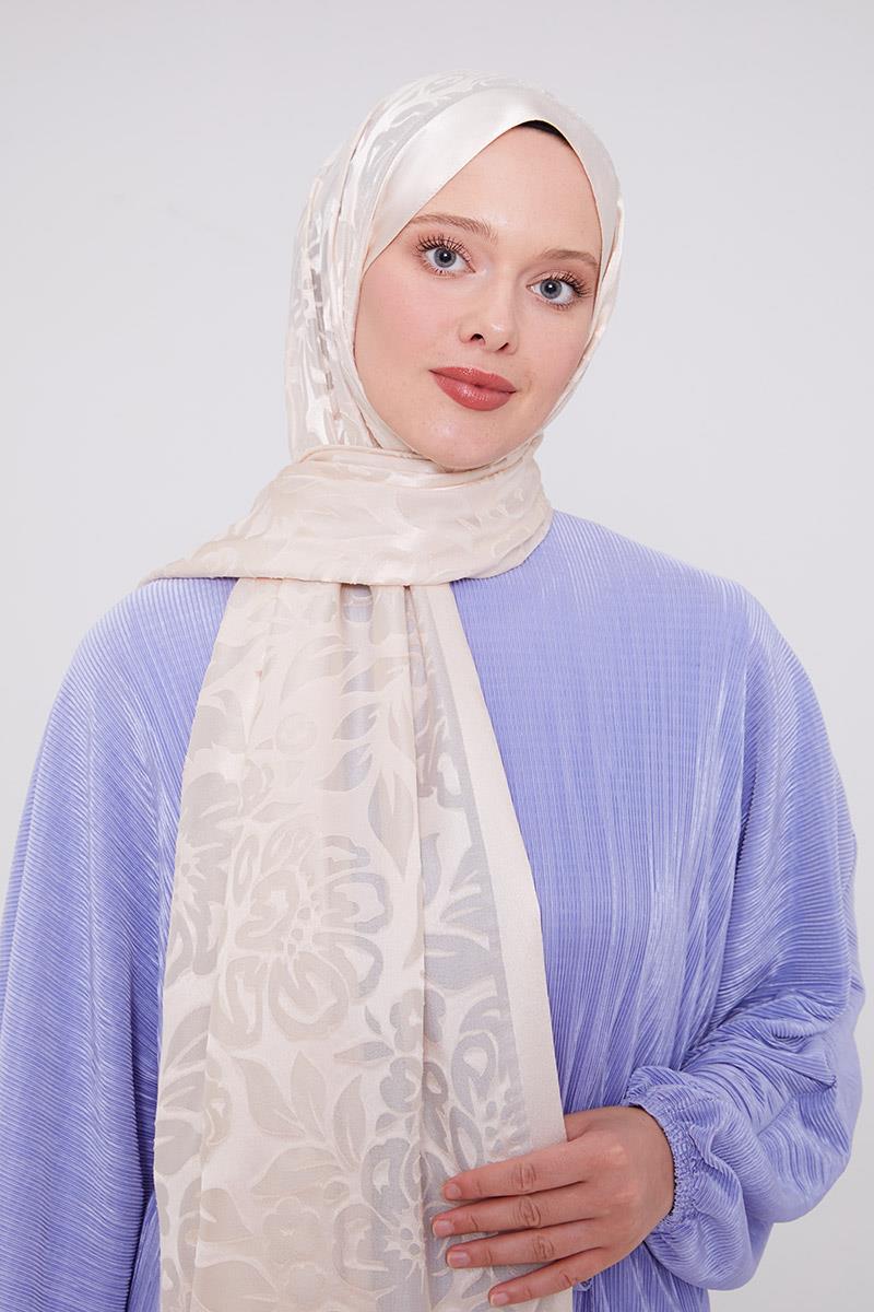 Fivescarf Krem Çiçek Desen Deluxe Devore Şal