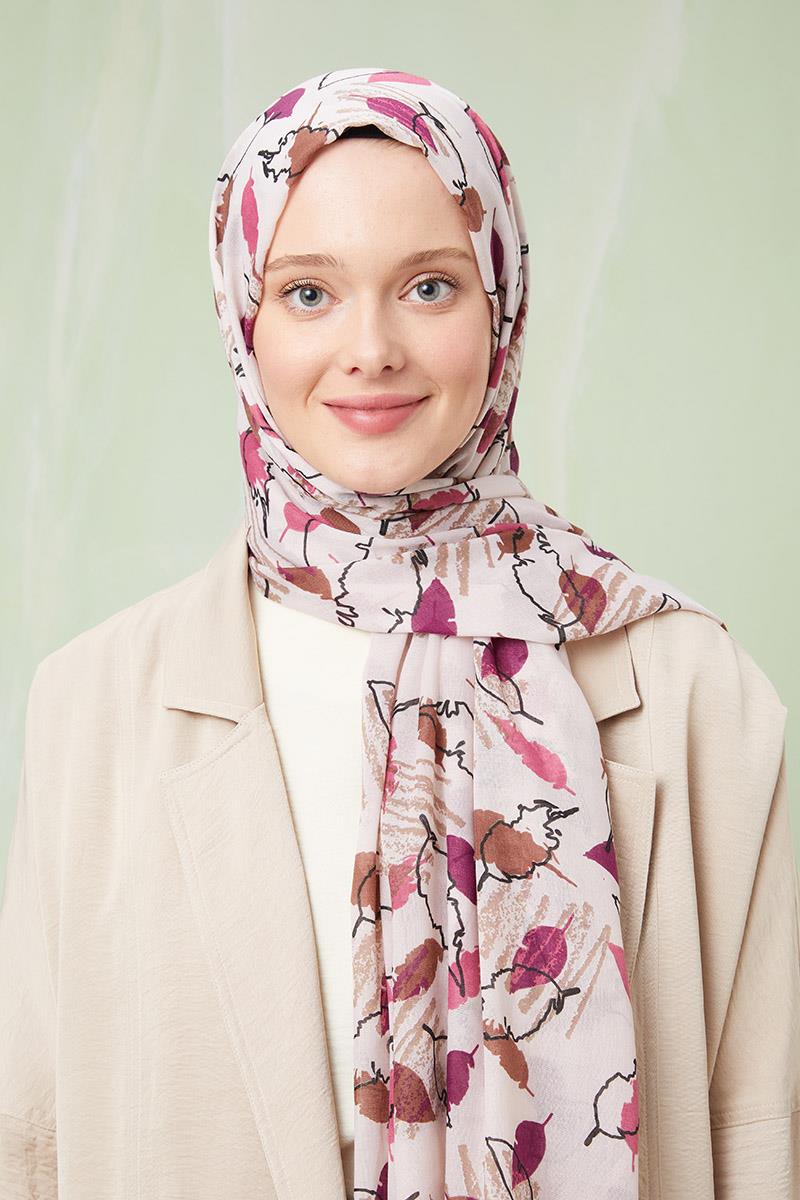 Fivescarf Krem Desenli Cotton Şal