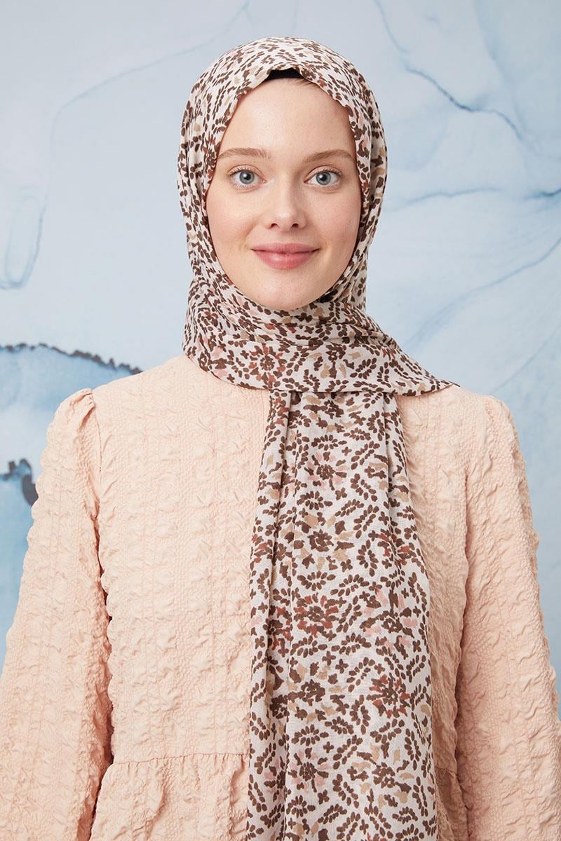 Fivescarf Krem Desenli Cotton Şal