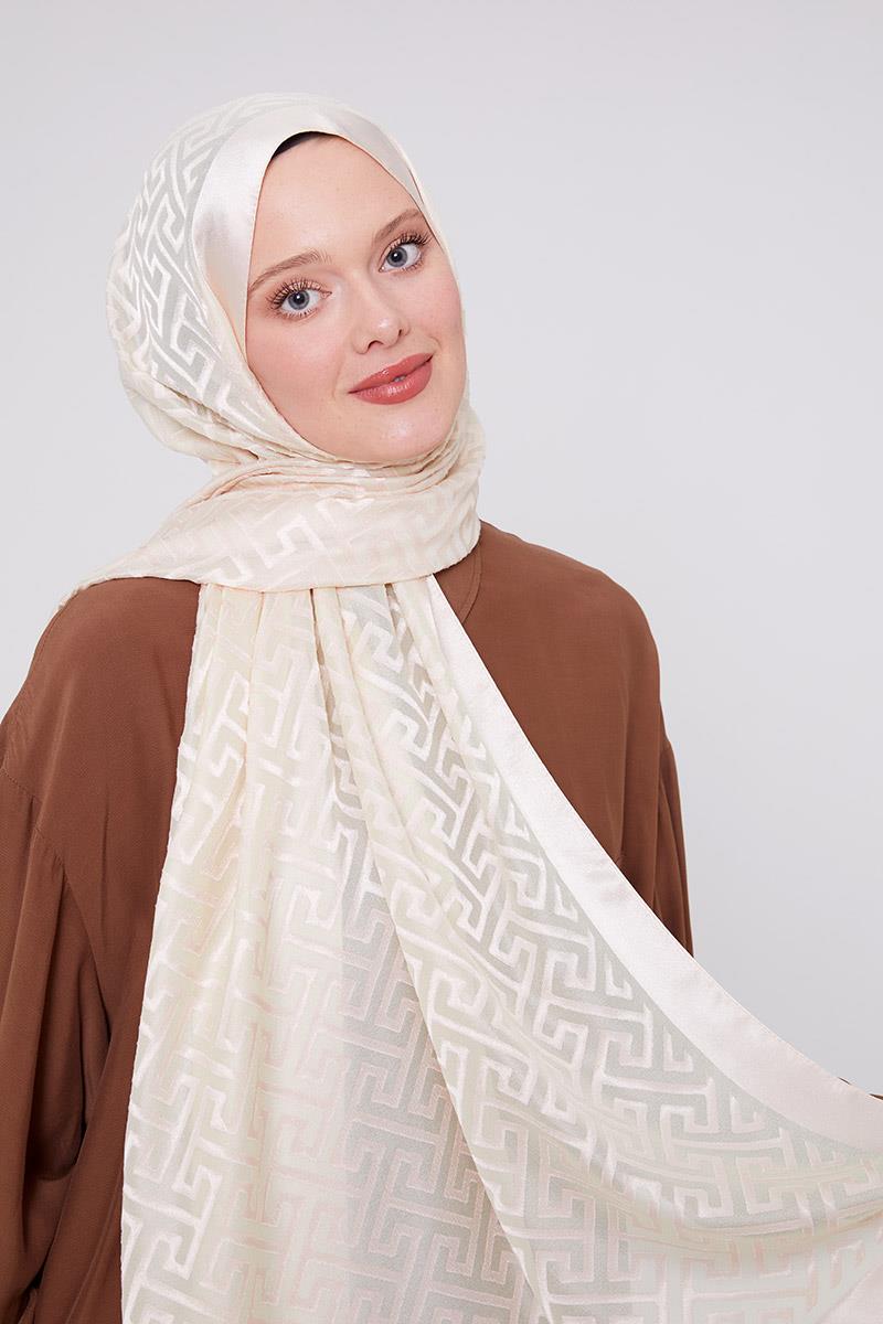 Fivescarf Krem Labirent Desen Deluxe Devore Şal