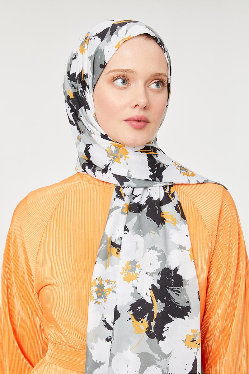 Fivescarf Küf Yeşili Büyük Çiçek Desenli Mono Şal