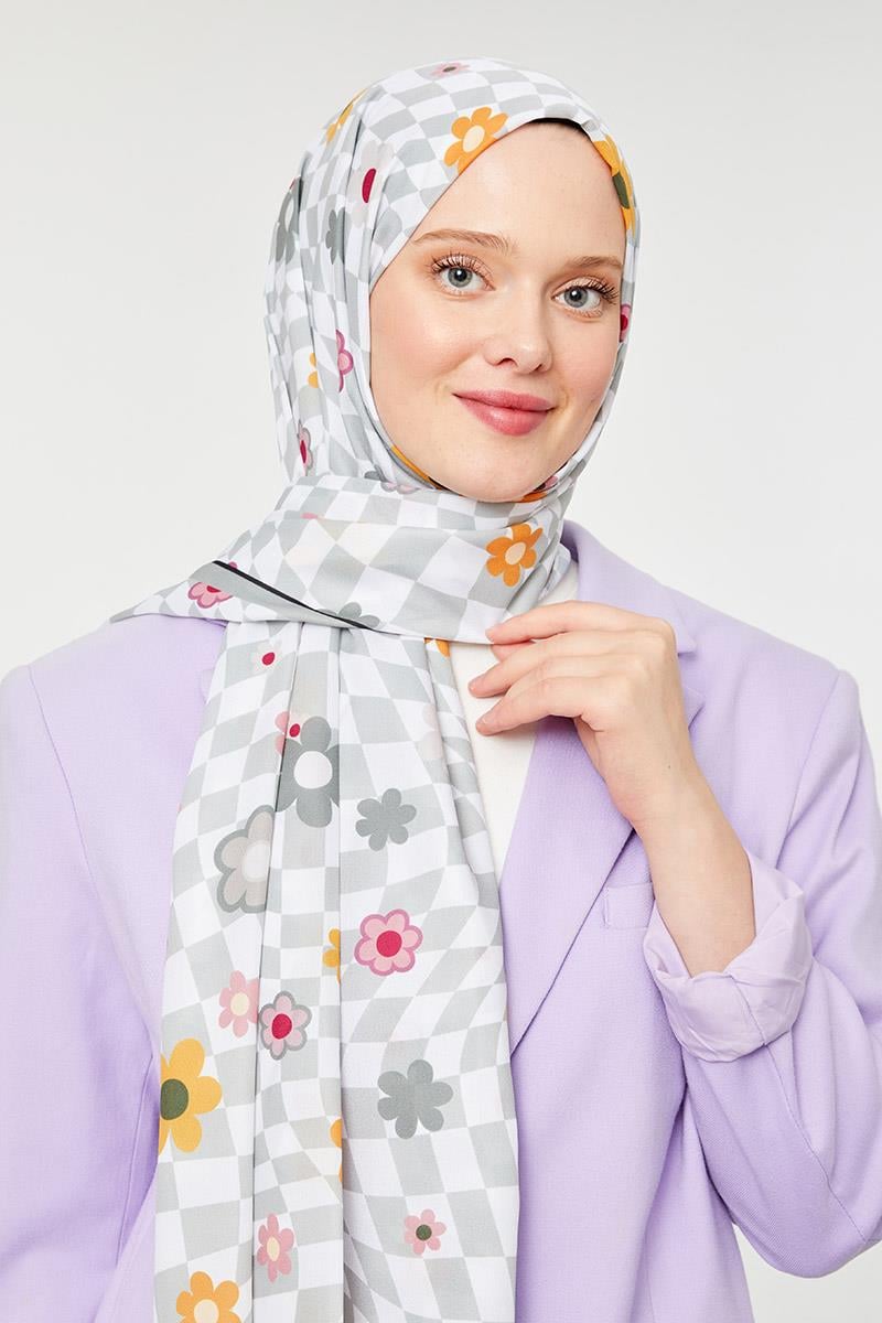Fivescarf Küf Yeşili Çiçek Desen Mono Krep Şal