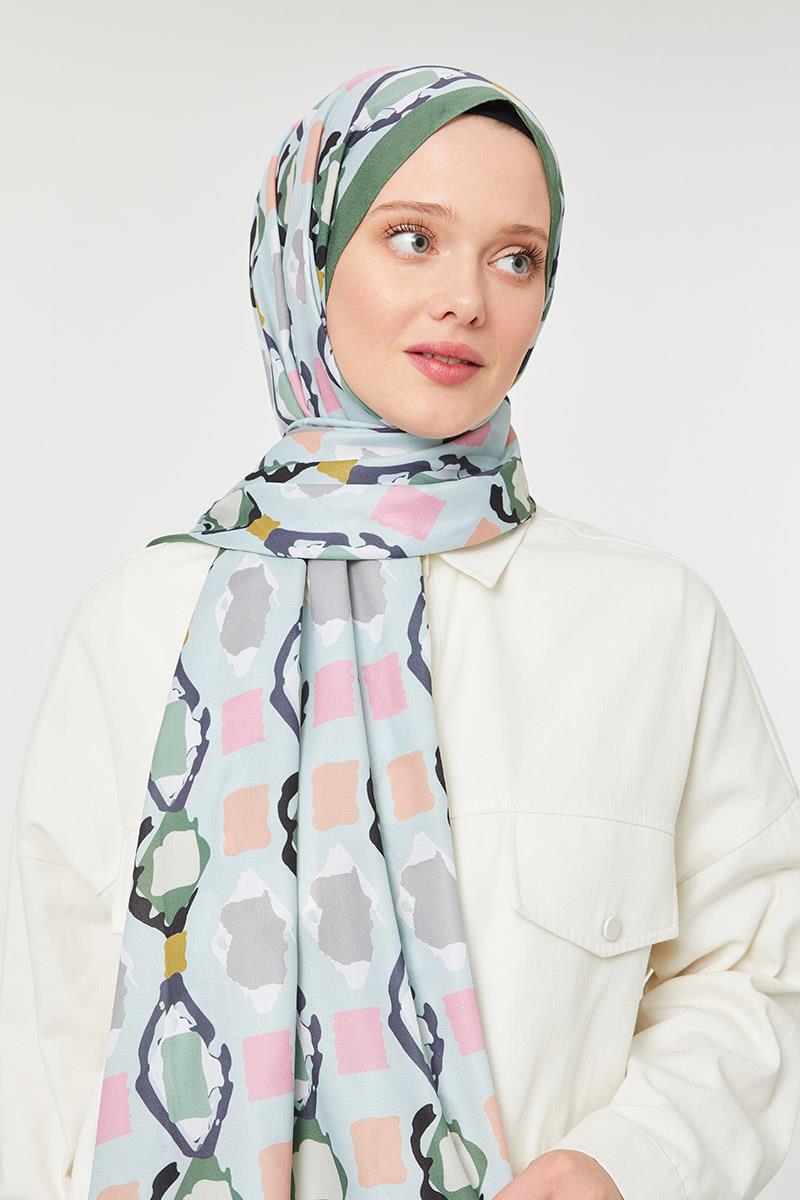 Fivescarf Küf Yeşili Üçgen Desen Mono Krep Şal