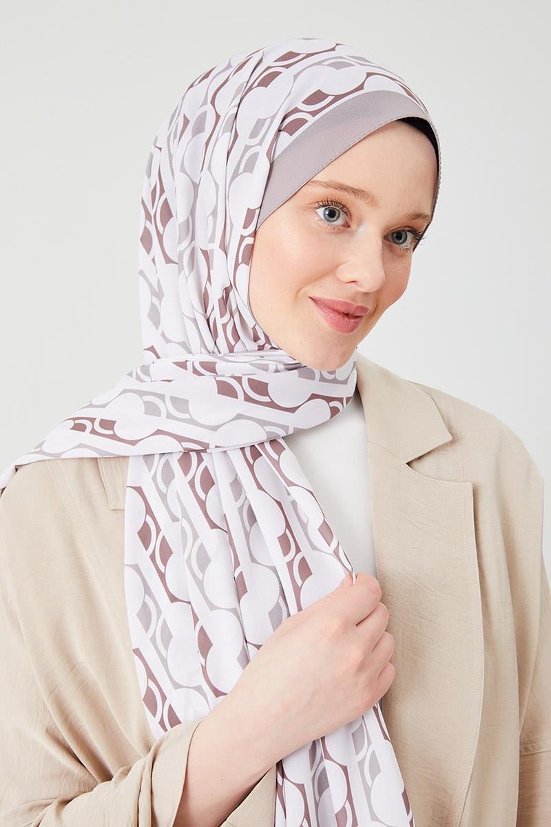 Fivescarf Kum Yuvarlak Desen Violet Medine İpeği Şal