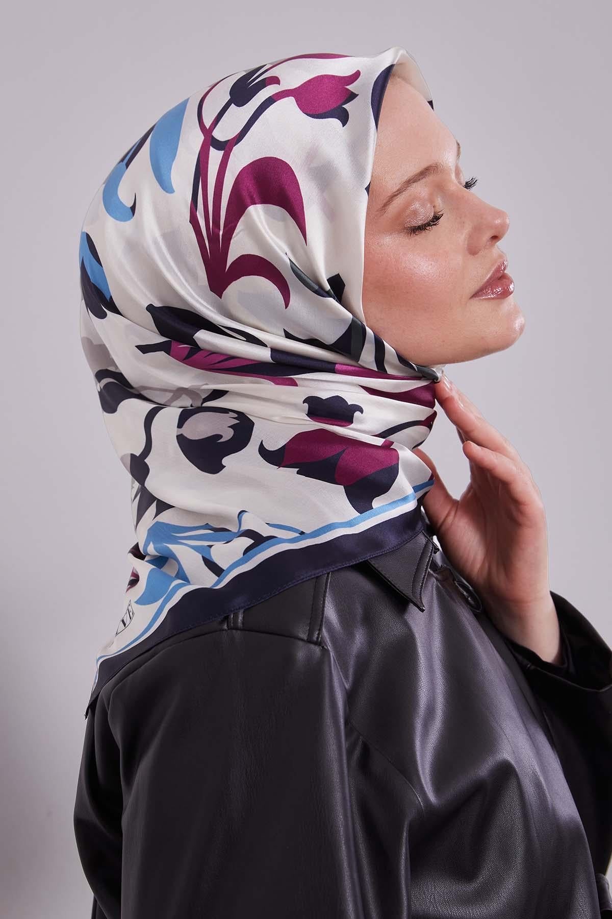 Fivescarf Laci-Bej Lale Desen Kristal Eşarp