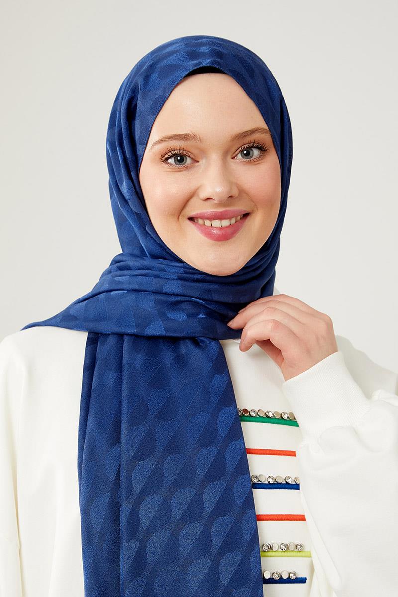 Fivescarf Lacivert Ay Desen Jakarlı Elegance Şal