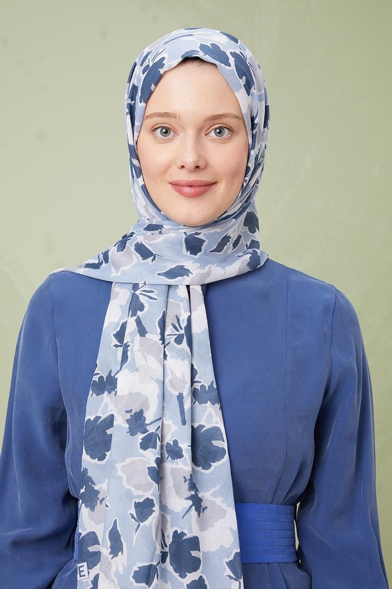 Fivescarf Lacivert Desenli Cotton Şal