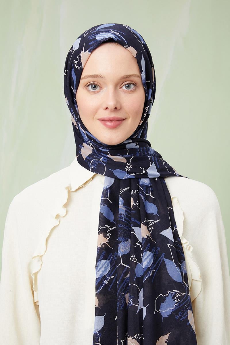 Fivescarf Lacivert Desenli Cotton Şal