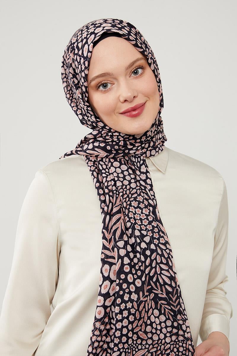 Fivescarf Lacivert Desenli Cotton Şal