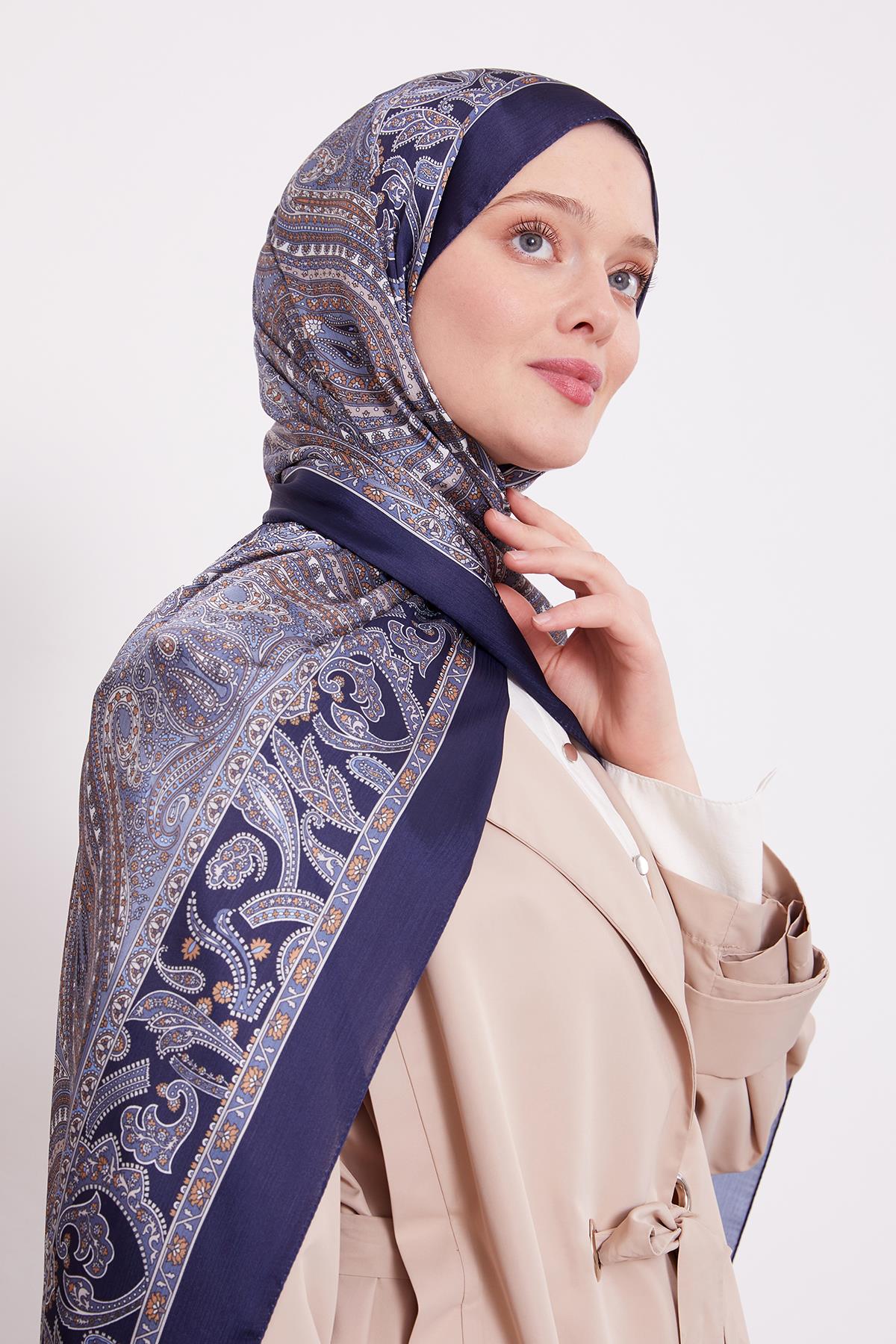 Fivescarf Lacivert Etnik Desen Brand Şal