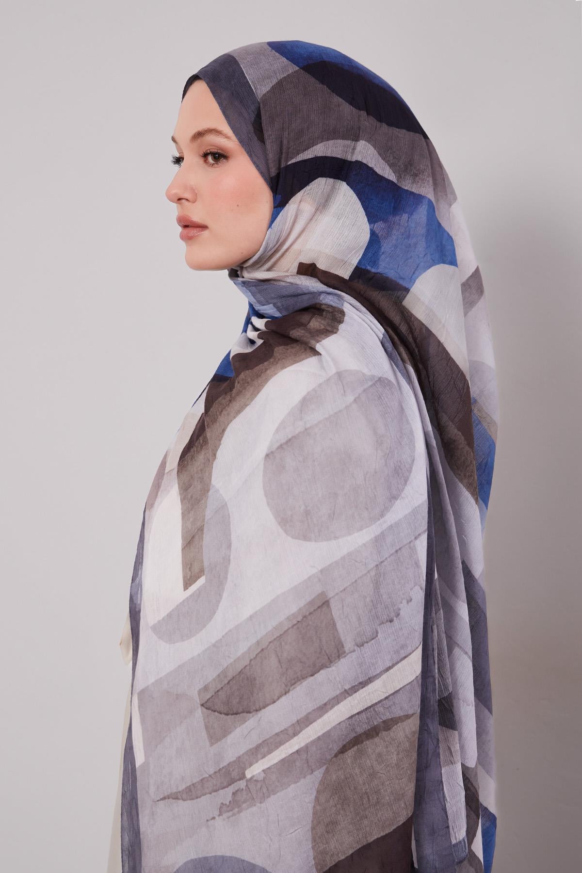 Fivescarf Lacivert Geometrik Desen Craze Comfort Şal