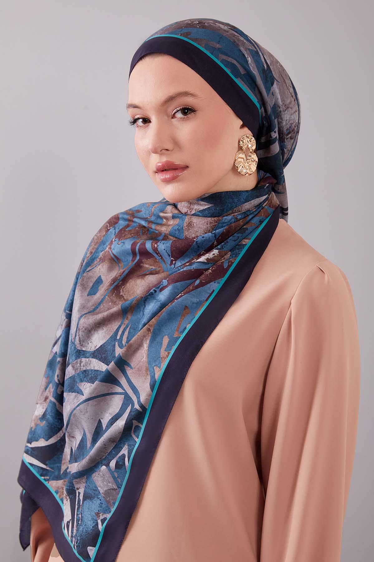 Fivescarf Lacivert Geometrik Desen Moos Chrep Şal