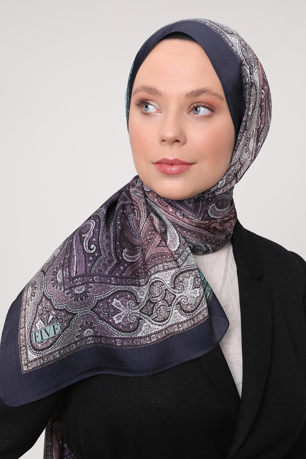 Fivescarf Lacivert Gölgeli Desen Brand Şal