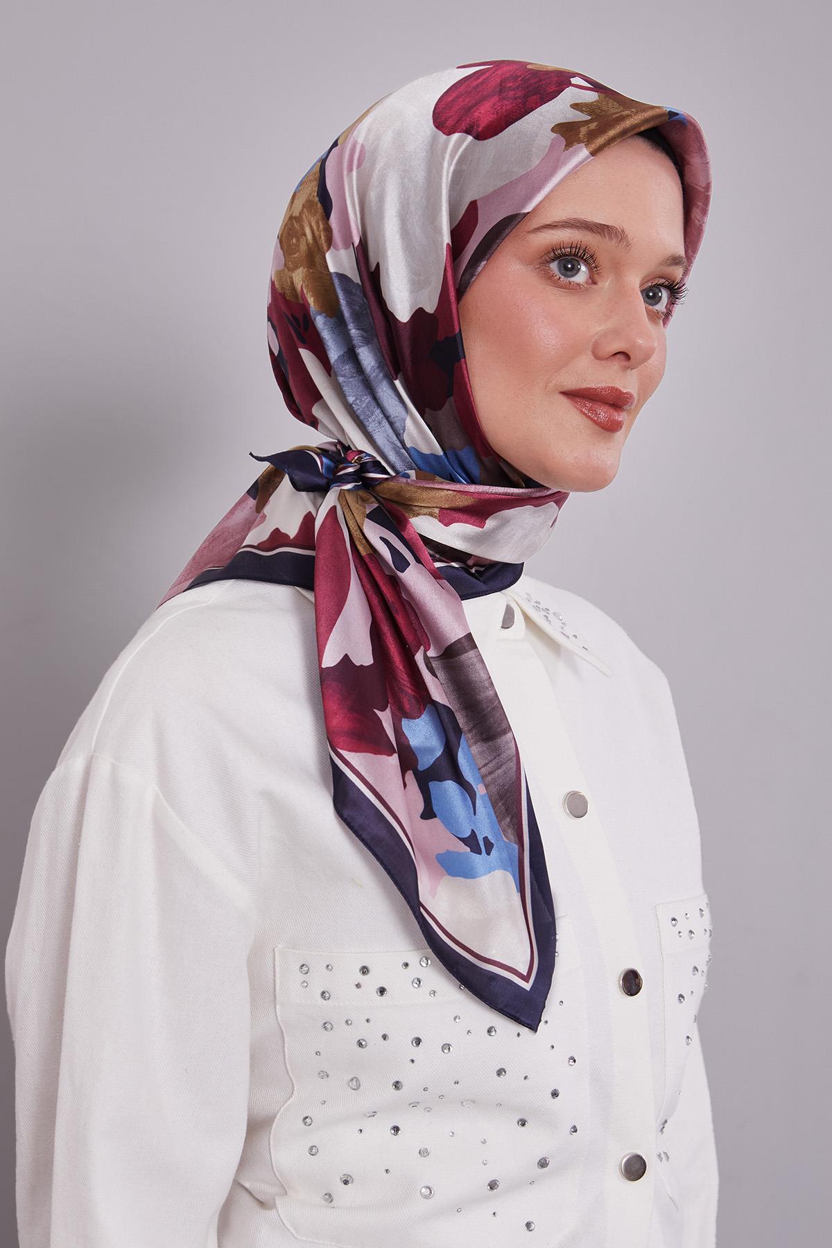Fivescarf Lacivert Gül Desen Kristal Eşarp