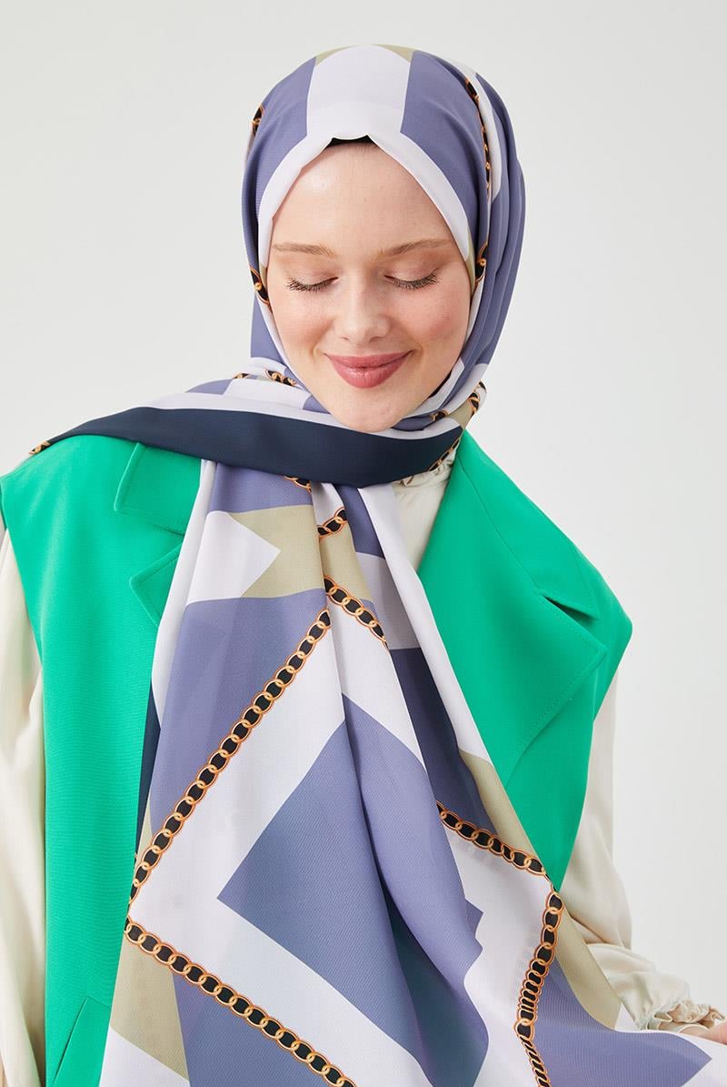 Fivescarf Lacivert Halka Desen Violet Medine İpeği Şal