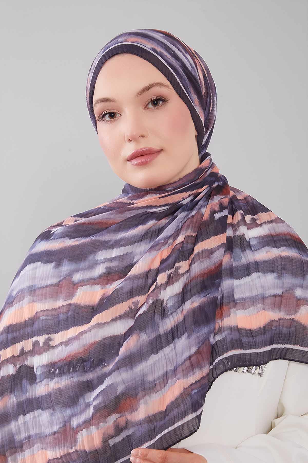 Fivescarf Lacivert Harmal Desen Müslin Cotton Şal