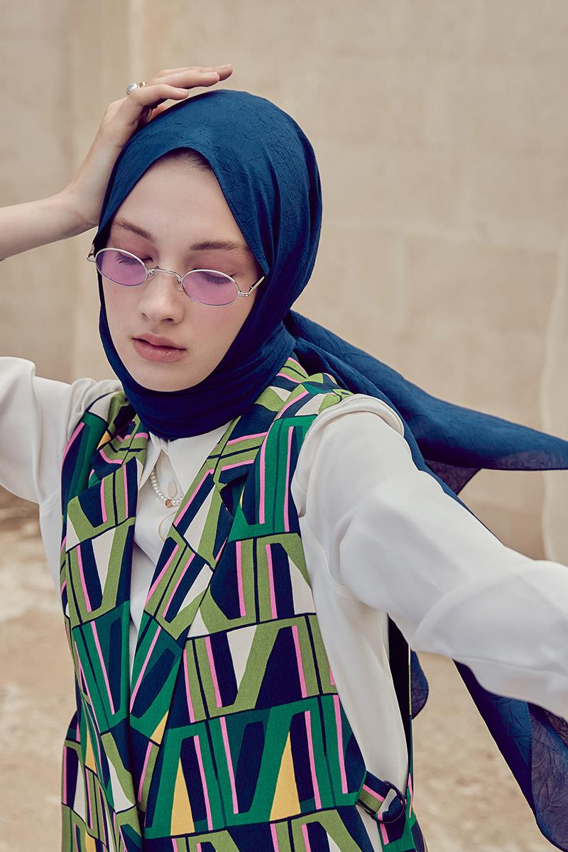 Fivescarf Lacivert Kraş Krep Şal