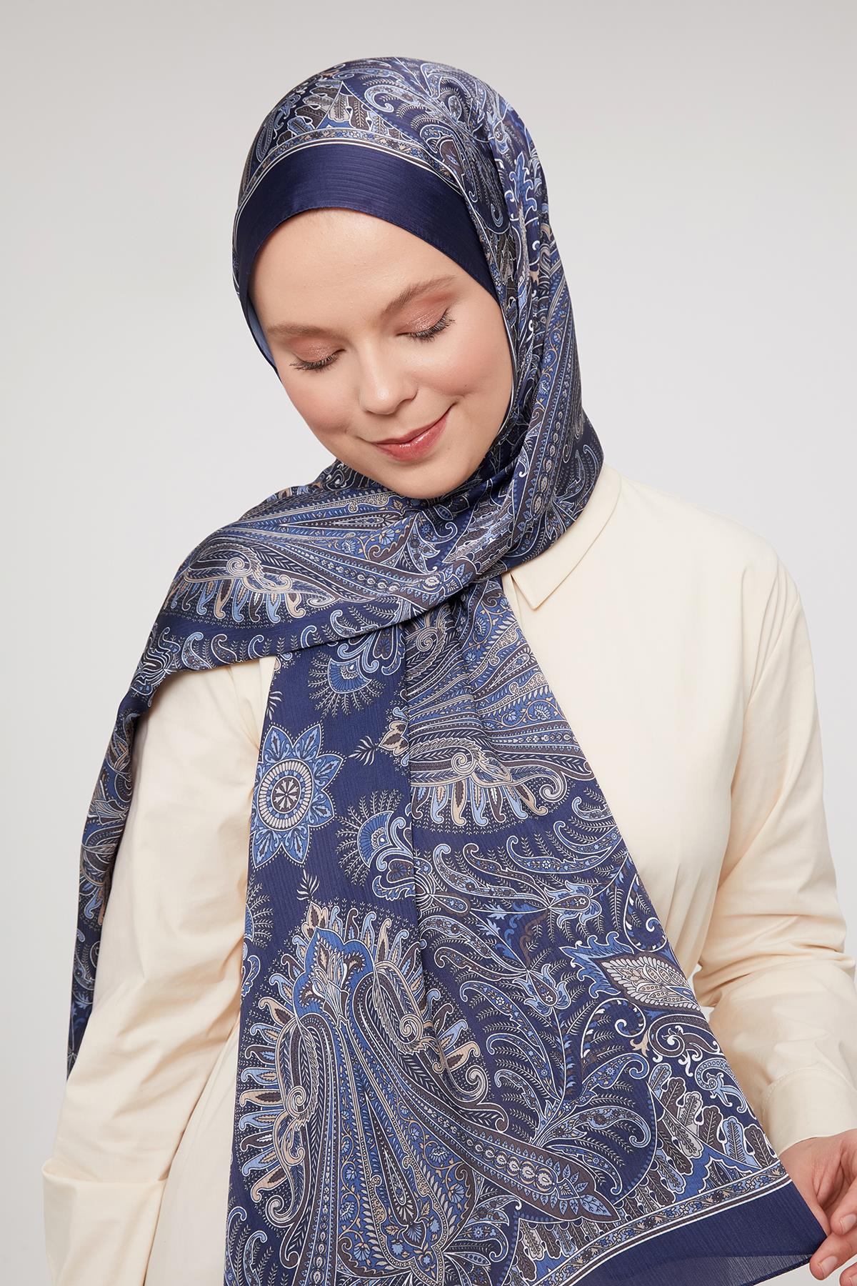 Fivescarf Lacivert Motif Desen Brand Şal