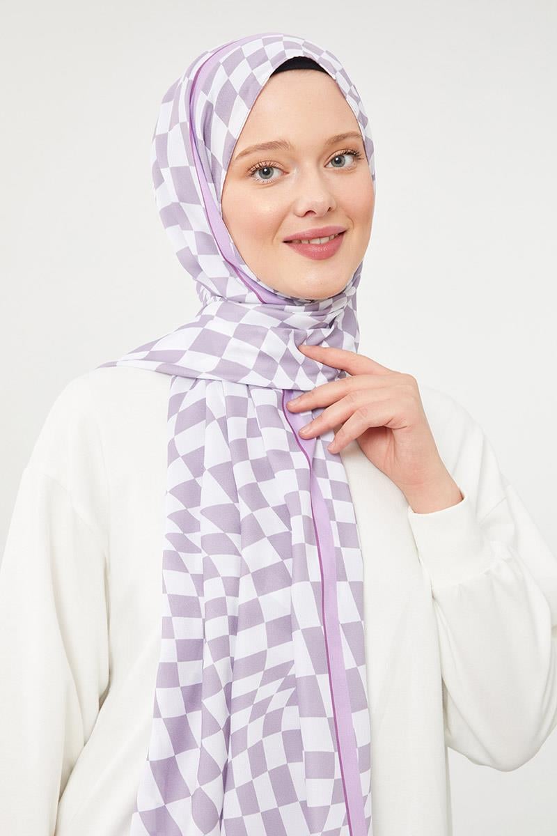 Fivescarf Leylak Dama Desen Mono Krep Şal