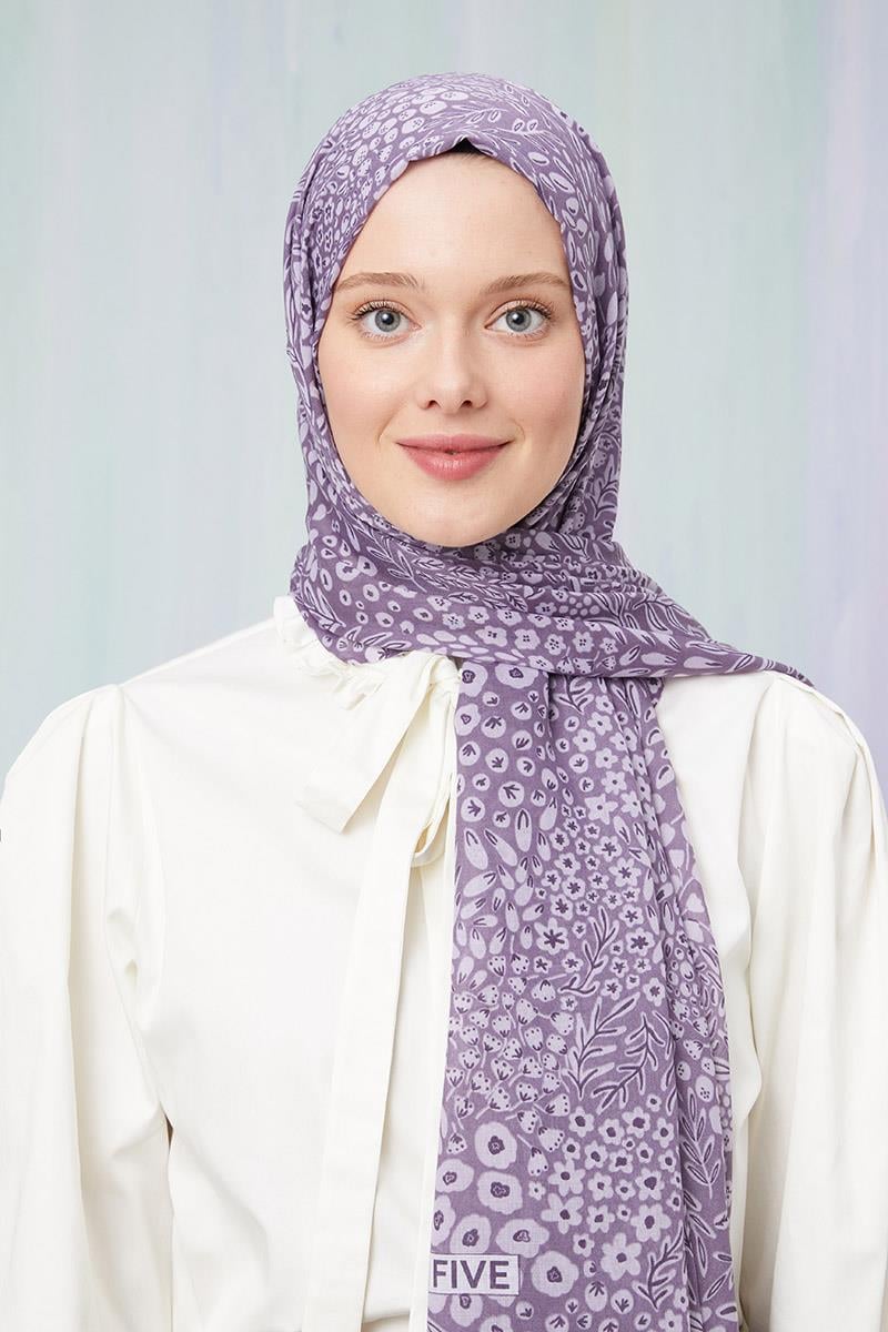 Fivescarf Lila Desenli Cotton Şal