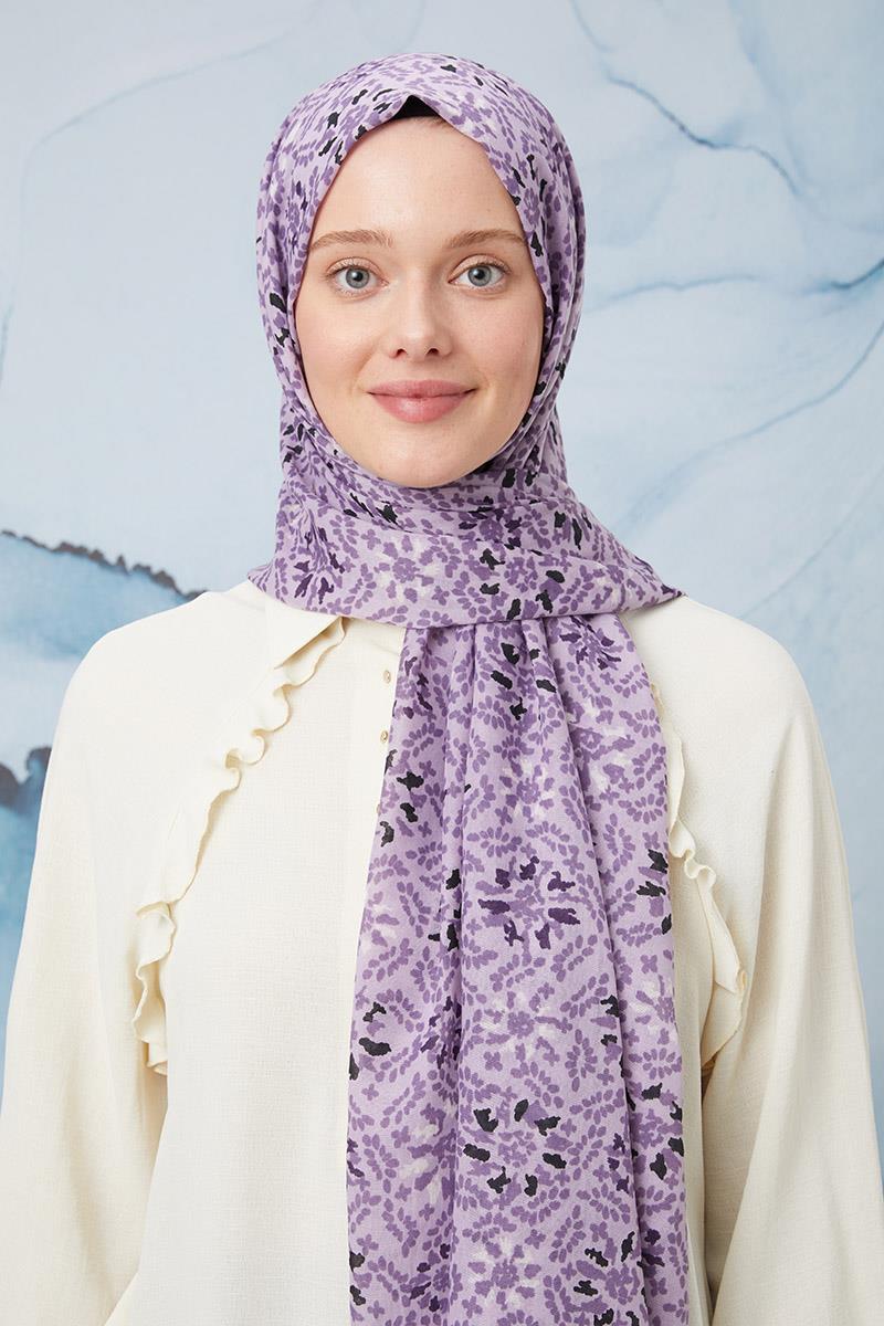 Fivescarf Lila Desenli Cotton Şal