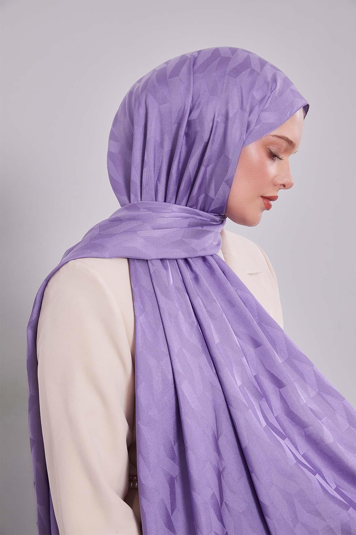 Fivescarf Lila Geometrik Desen Jakar Şal