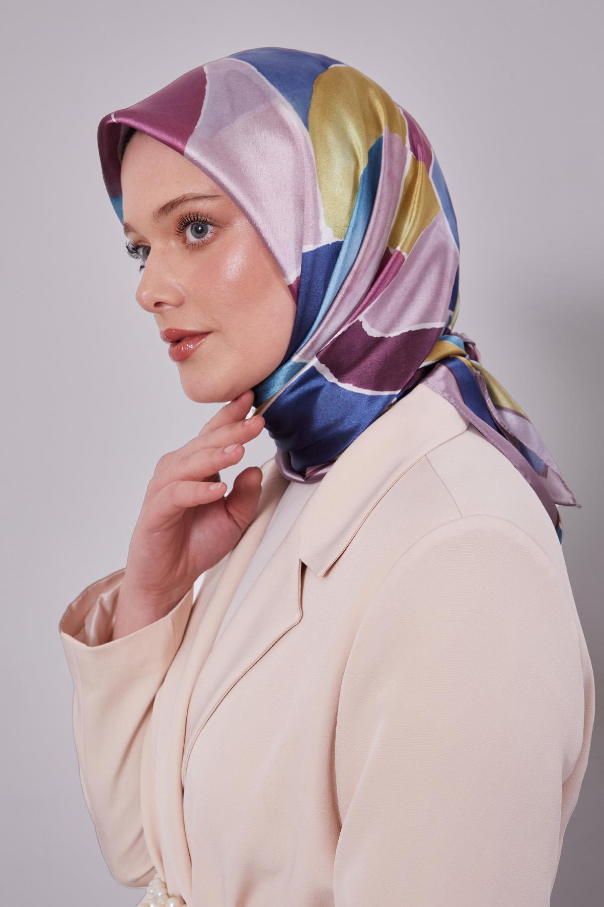 Fivescarf Lila Geometrik Desen Kristal Eşarp