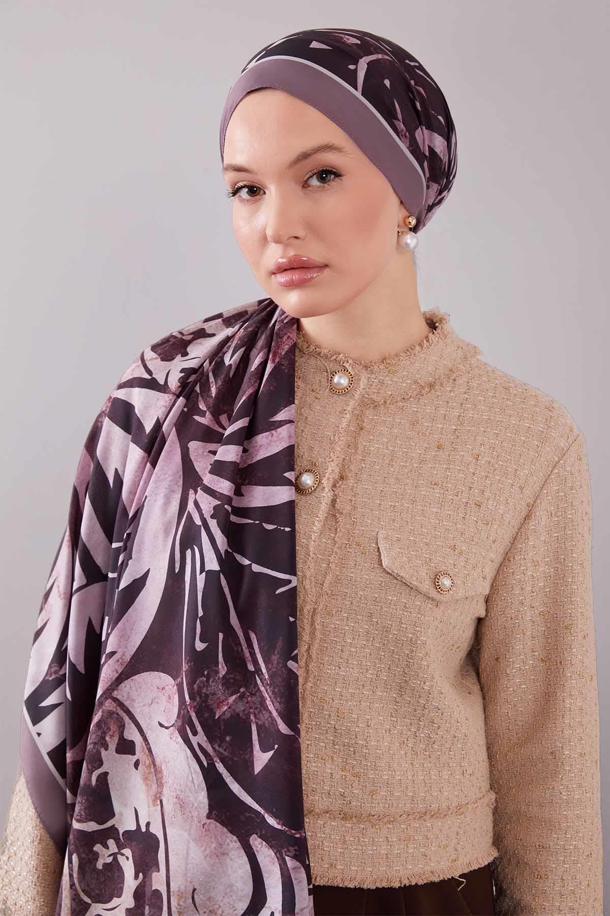 Fivescarf Lila Geometrik Desen Moos Chrep Şal