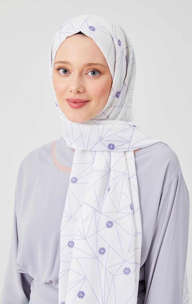 Fivescarf Lila Geometrik Desen Violet Medine İpeği Şal