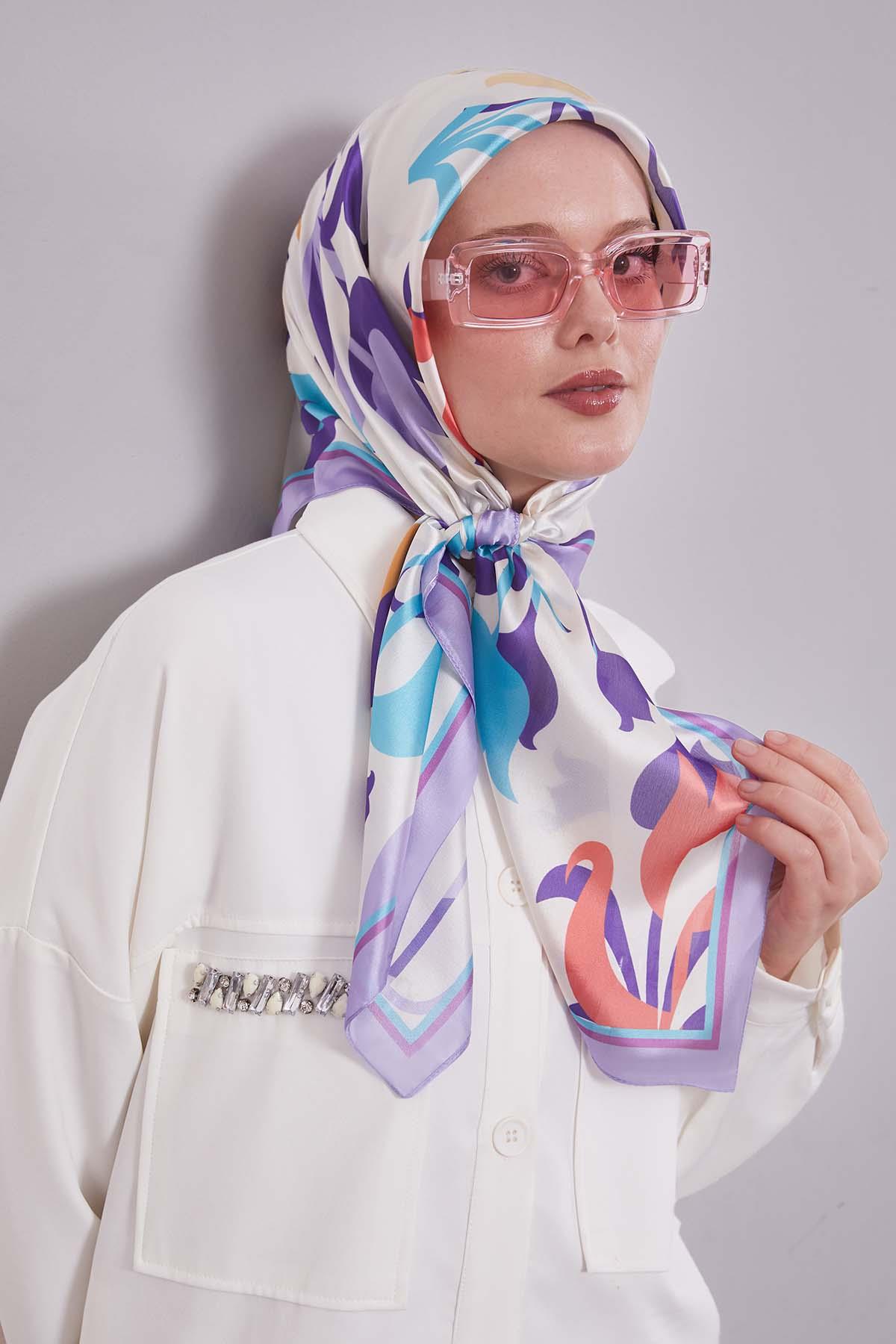 Fivescarf Lila Lale Desen Kristal Eşarp