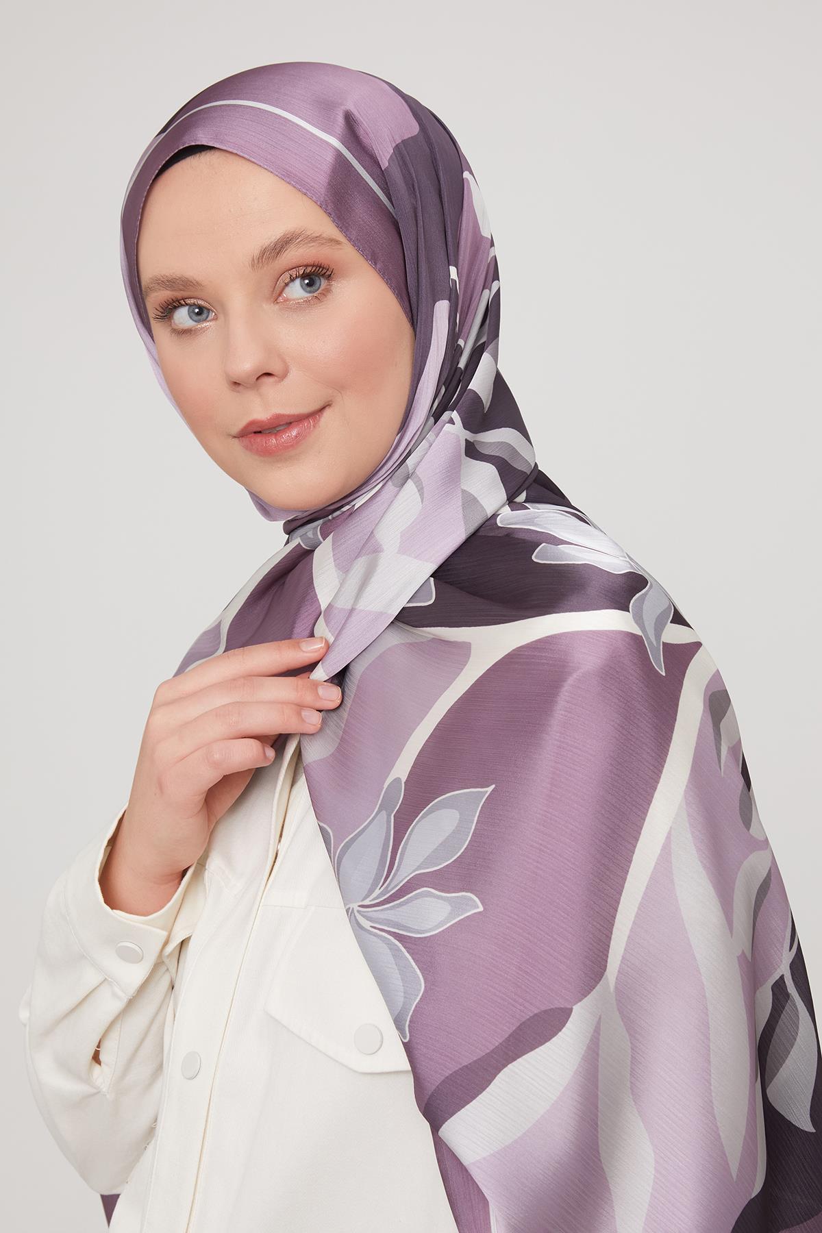Fivescarf Lila Soyut Çiçek Desen Brand Şal