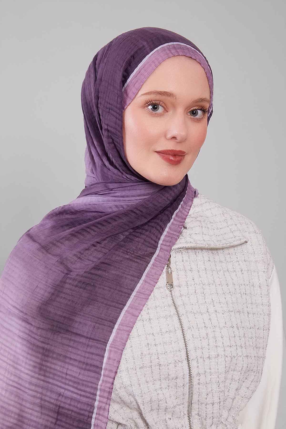 Fivescarf Lila Soyut Cotton Müslin Şal