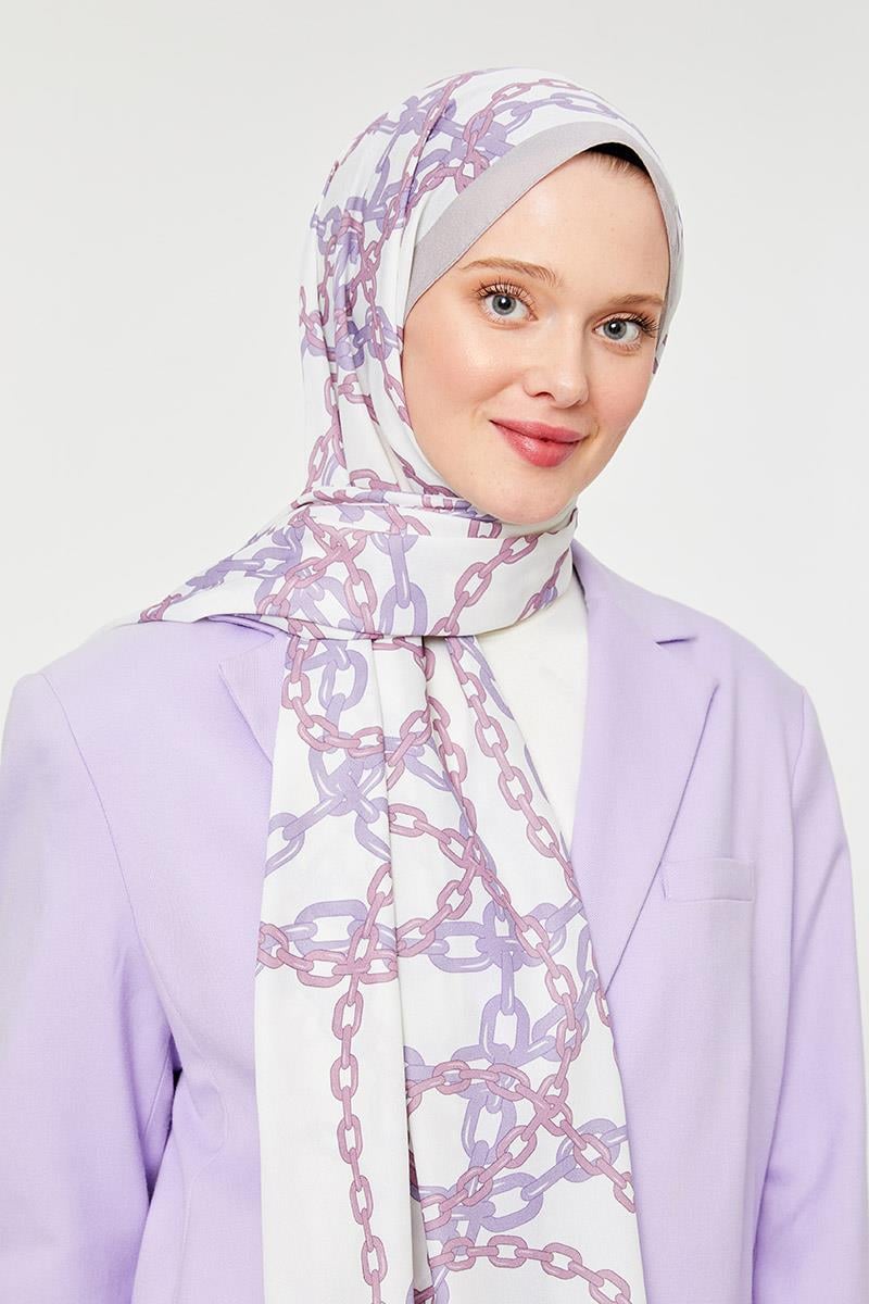 Fivescarf Lila Zincir Desen Mono Şal
