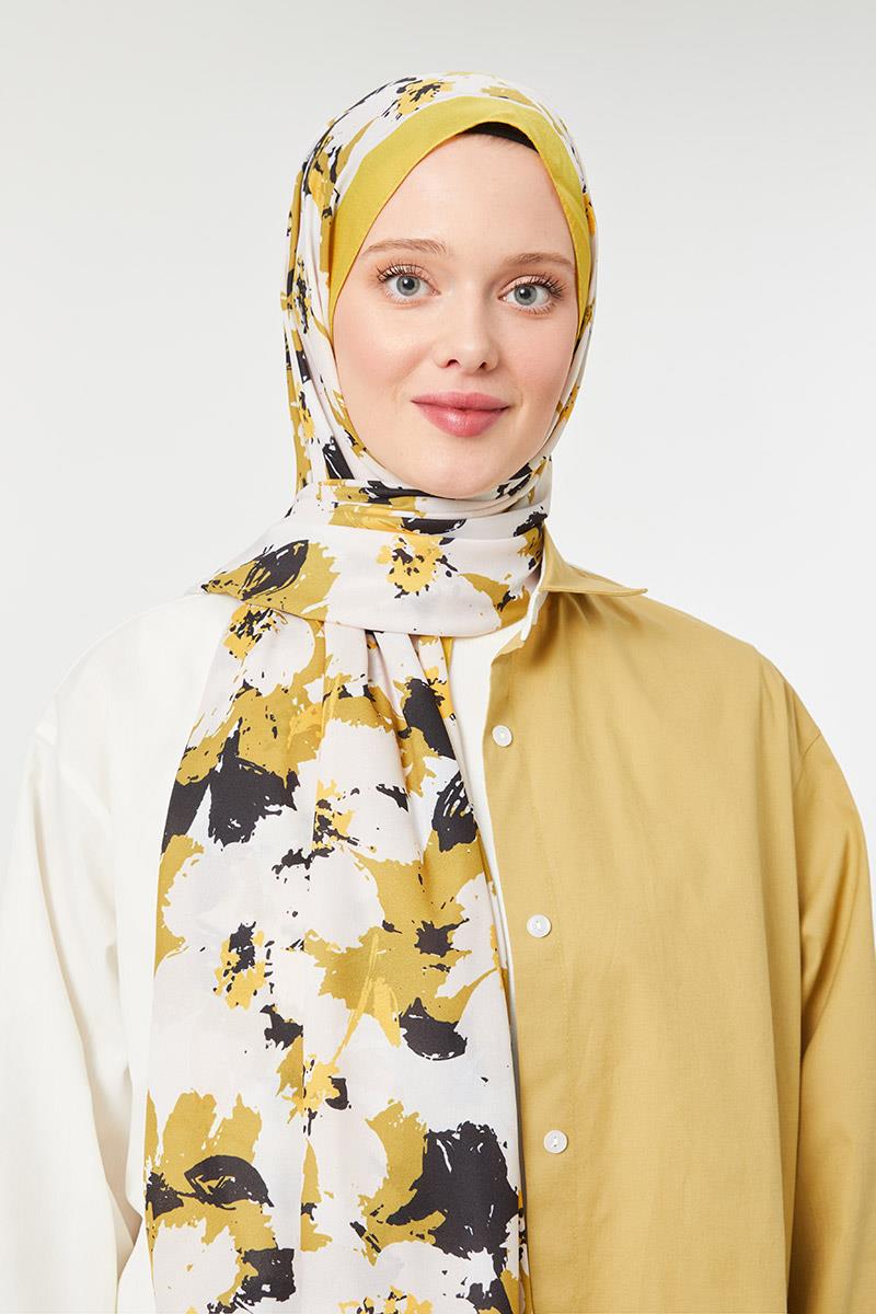 Fivescarf Lime Büyük Çiçek Desenli Mono Şal