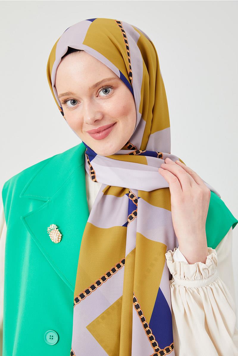 Fivescarf Lime Halka Desen Violet Medine İpeği Şal