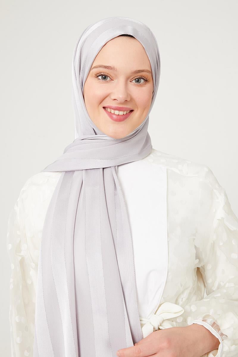 Fivescarf Mat Gri Sim Şeritli Tokyo Şal