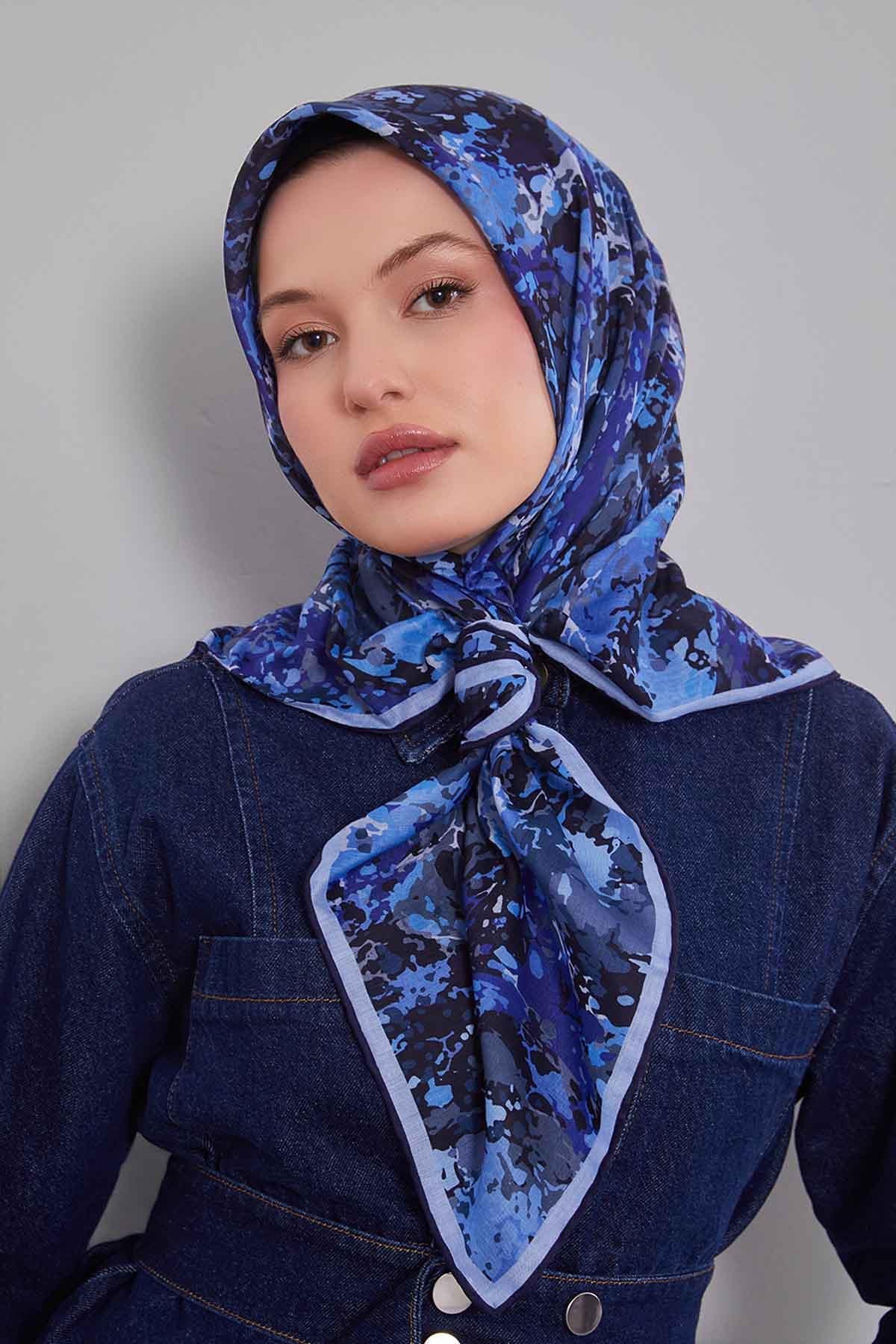 Fivescarf Mavi Damla Desen Silk Coton Eşarp