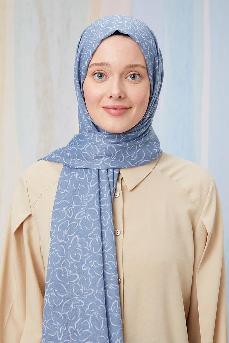 Fivescarf Mavi Desenli Cotton Şal
