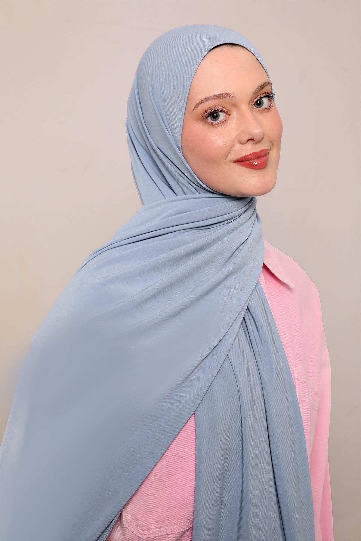 Fivescarf Mavi Düz Premium Jersey Şal