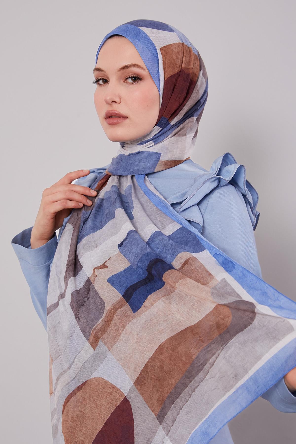 Fivescarf Mavi Geometrik Desen Craze Comfort Şal