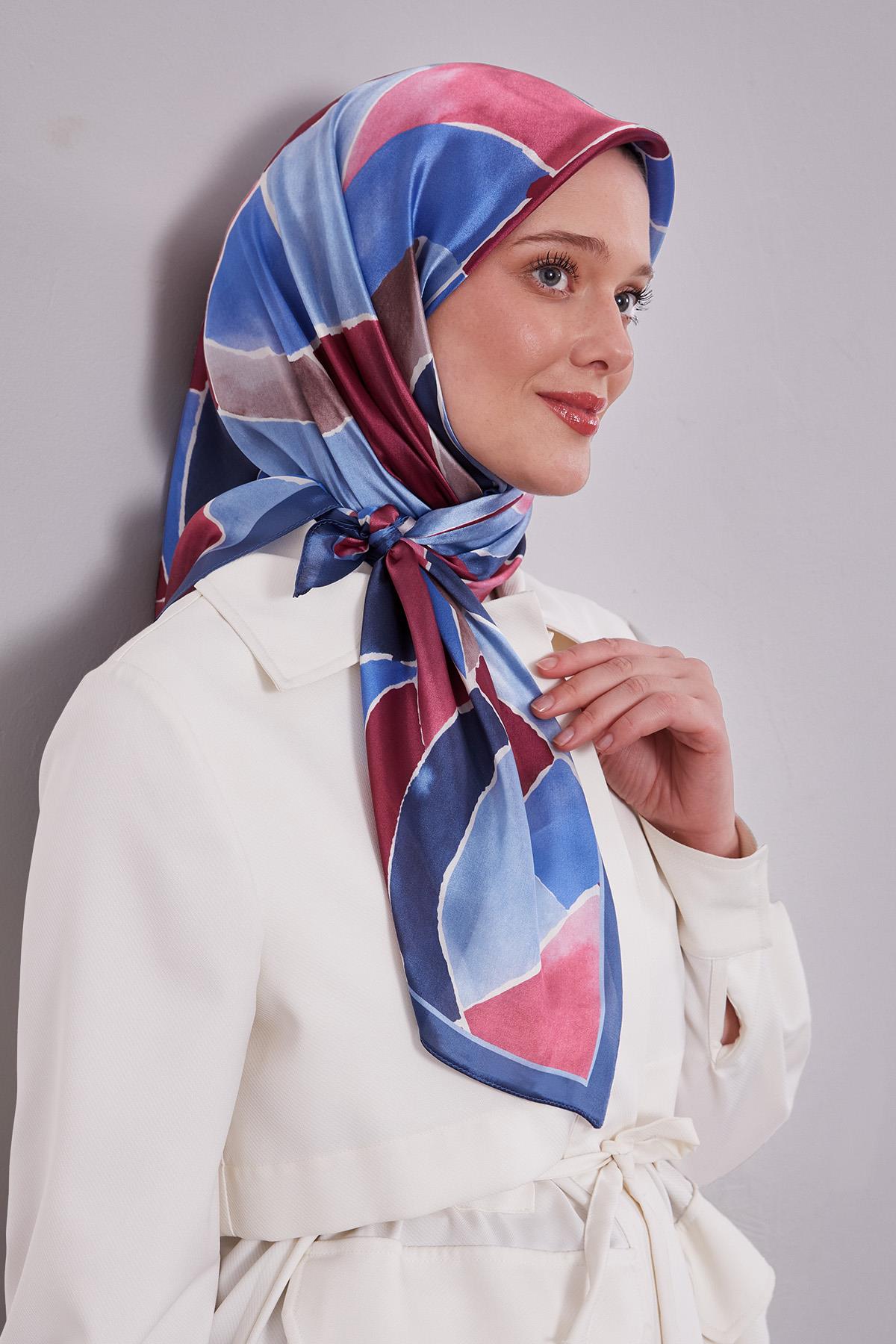 Fivescarf Mavi Geometrik Desen Kristal Eşarp