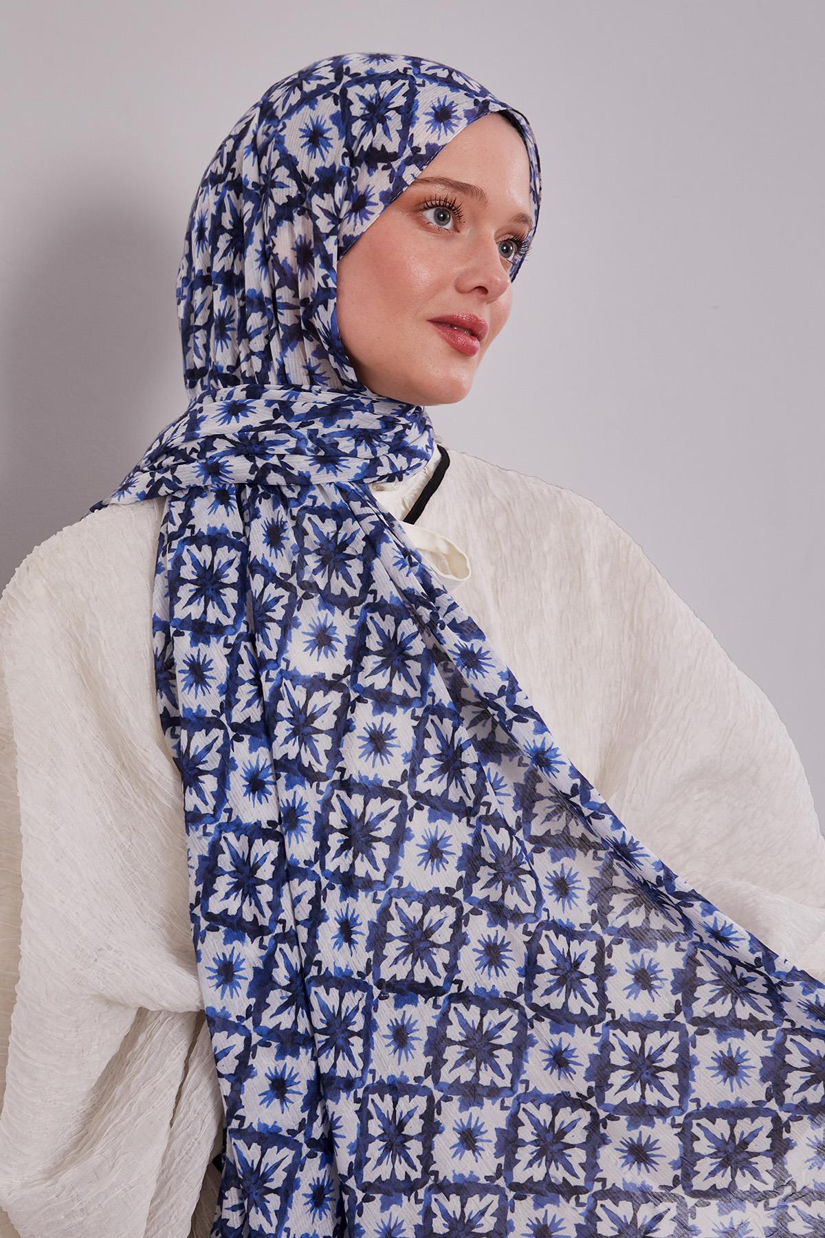Fivescarf Mavi Kar Tanesi Desenli Craze Comfort Şal