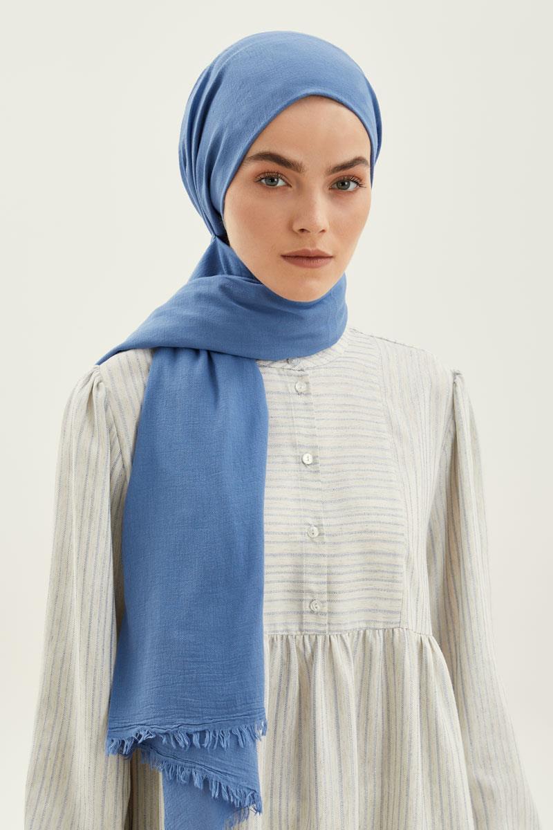 Fivescarf Mavi Naturel Pamuk Şal