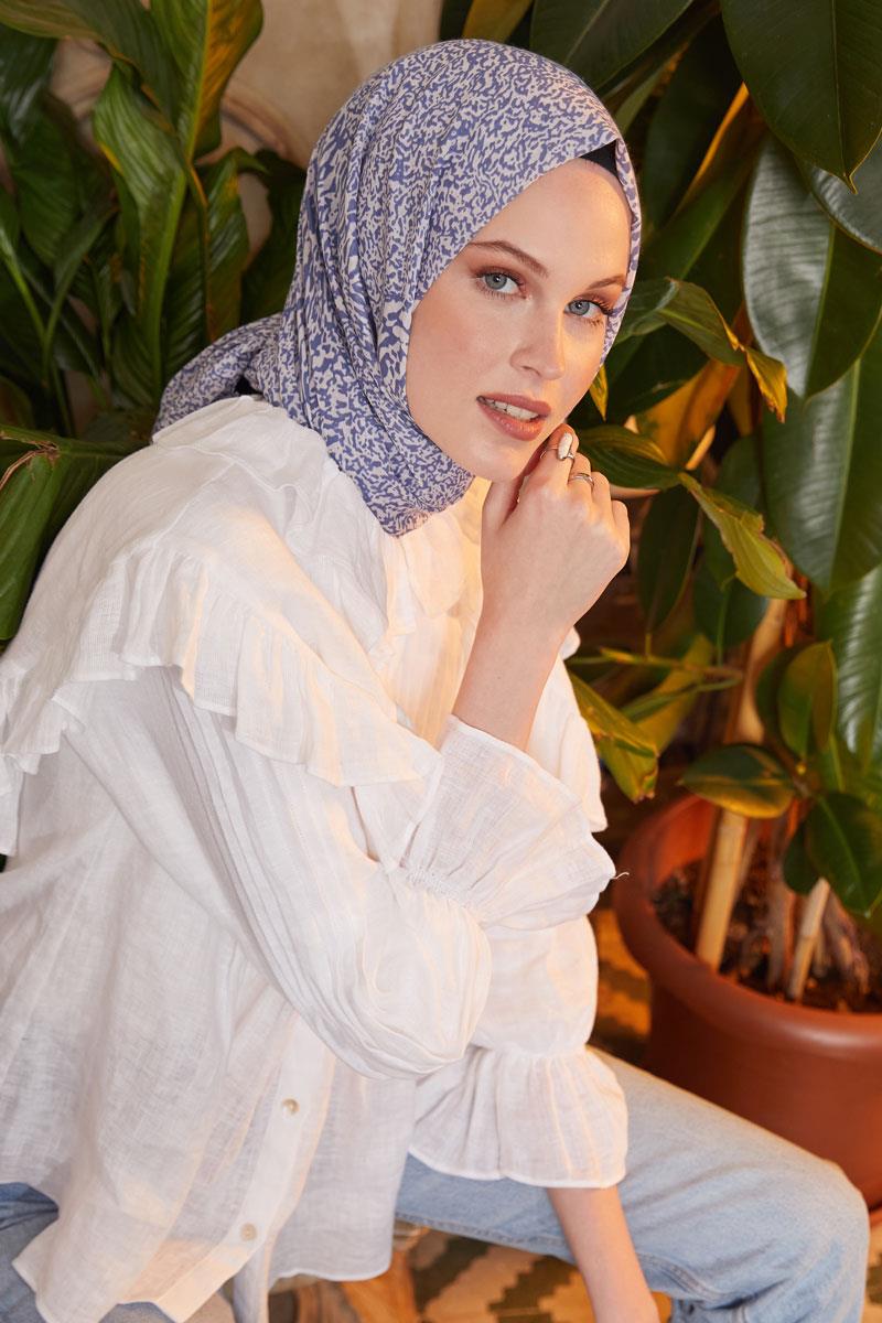 Fivescarf Mavi Relax Ebruli Desen Şal