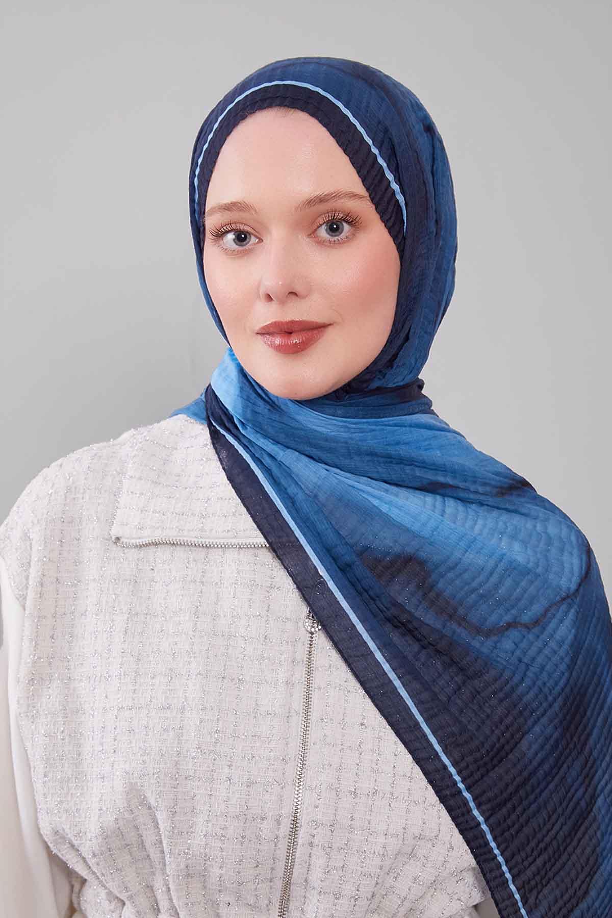 Fivescarf Mavi Soyut Cotton Müslin Şal