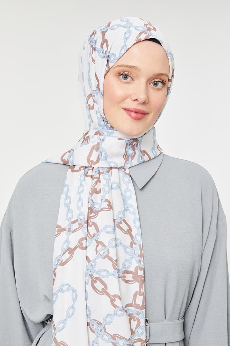 Fivescarf Mavi Zincir Desen Mono Şal