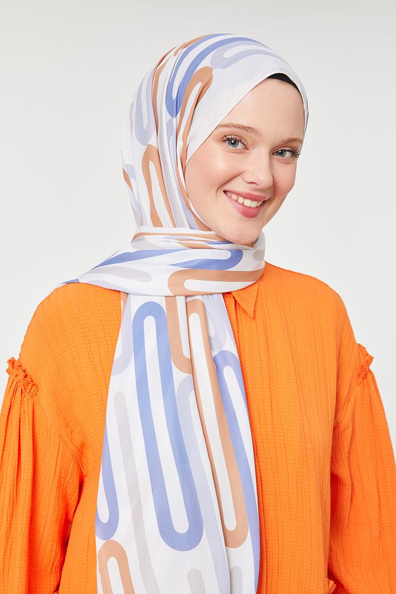 Fivescarf Menekşe Ataç Desen Mono Krep Şal
