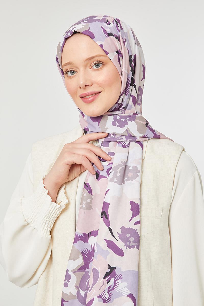 Fivescarf Menekşe Çiçek Desenli Mono Şal