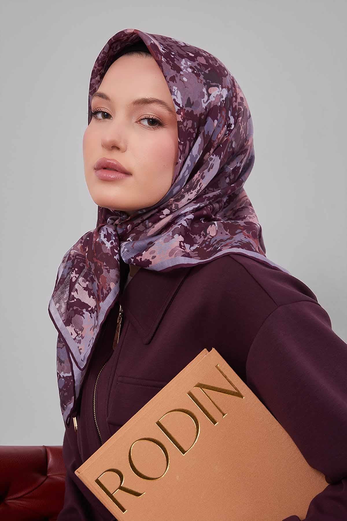 Fivescarf Menekşe Damla Desen Silk Coton Eşarp